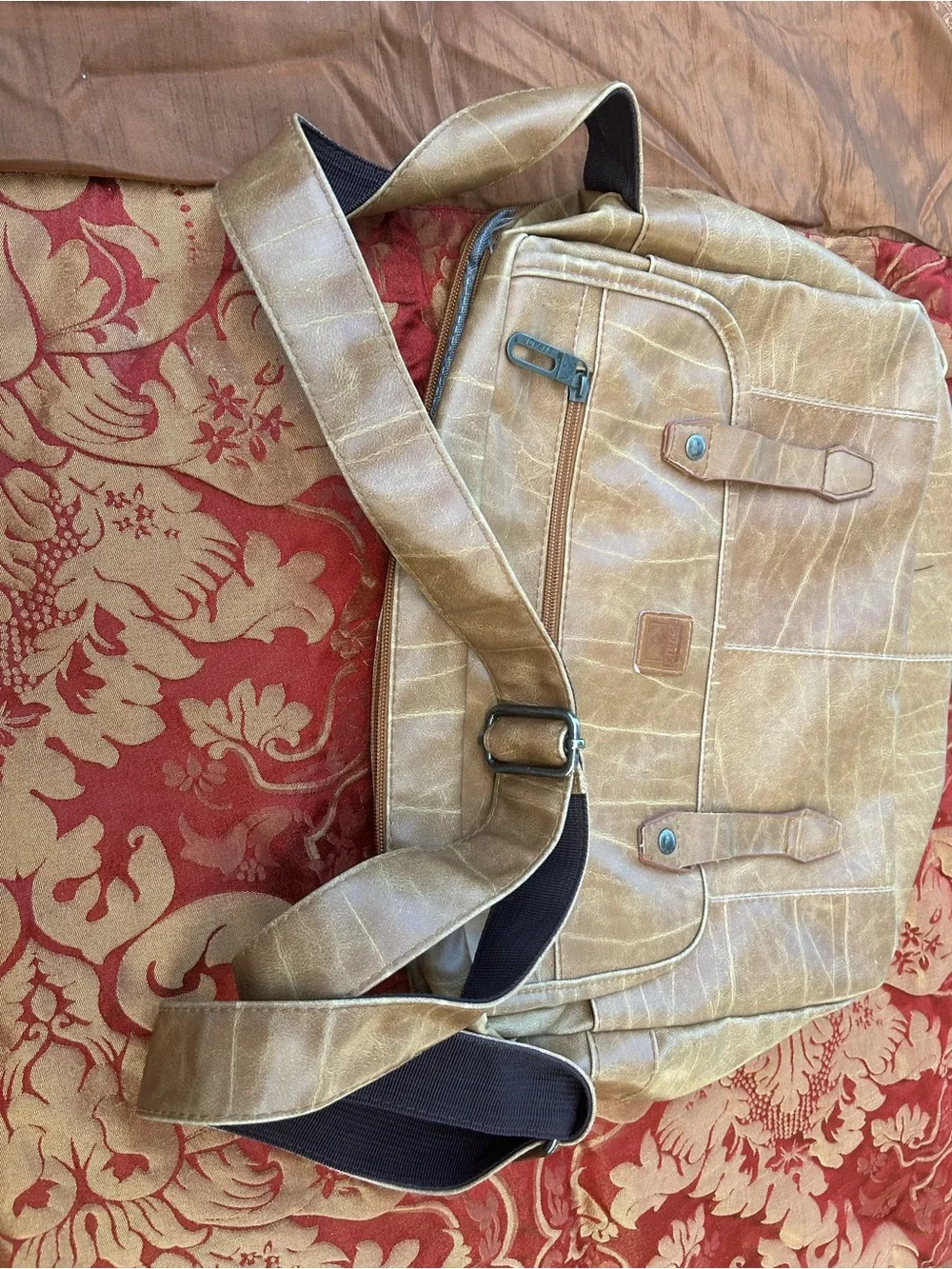 X-Large (the brand) tan leather messenger tote bag with strap